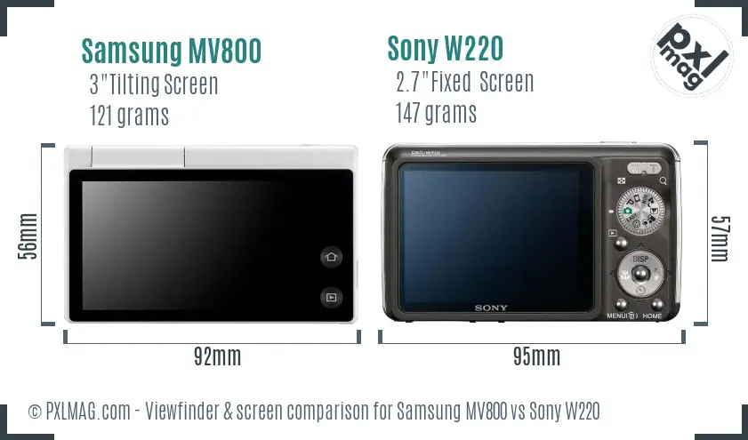 Samsung MV800 vs Sony W220 Screen and Viewfinder comparison