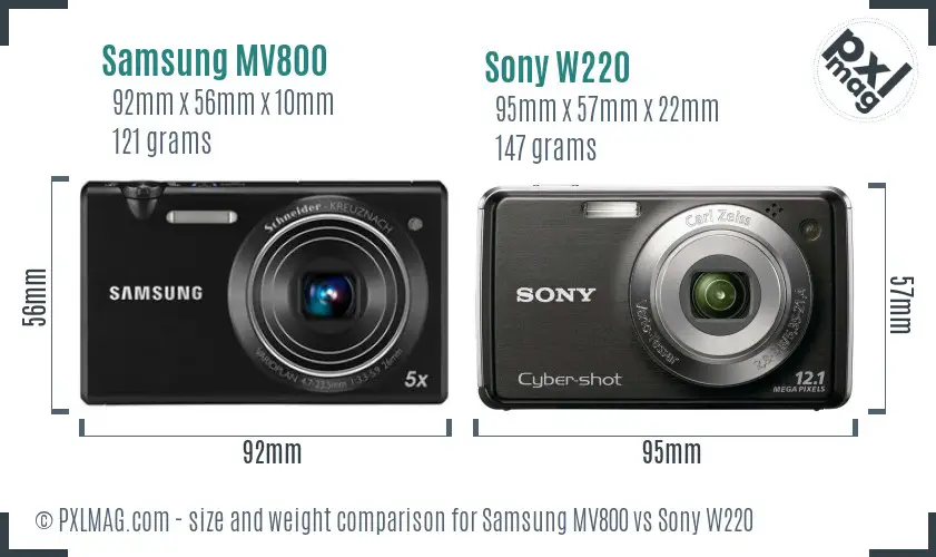 Samsung MV800 vs Sony W220 size comparison
