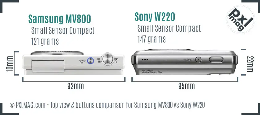 Samsung MV800 vs Sony W220 top view buttons comparison