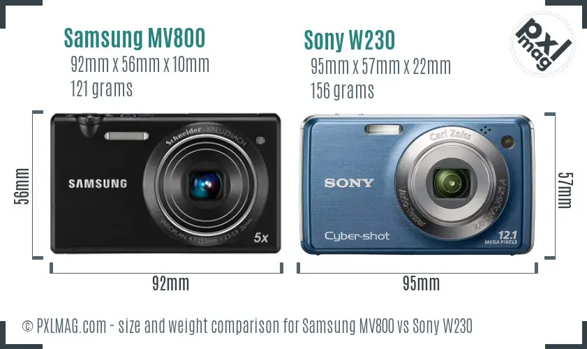 Samsung MV800 vs Sony W230 size comparison