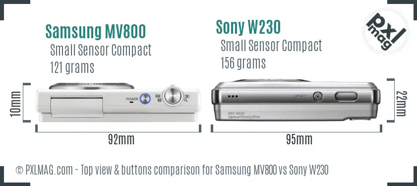 Samsung MV800 vs Sony W230 top view buttons comparison