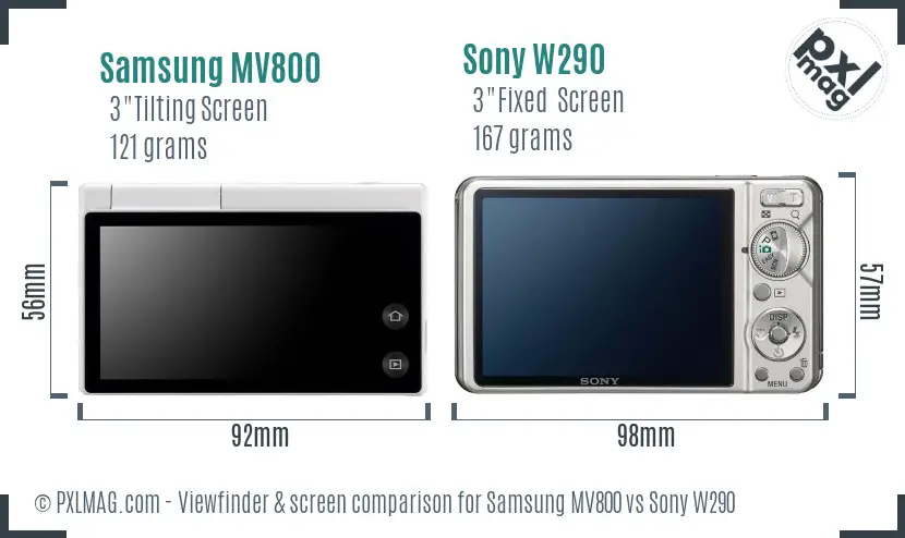 Samsung MV800 vs Sony W290 Screen and Viewfinder comparison