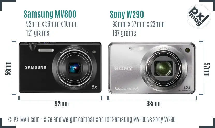 Samsung MV800 vs Sony W290 size comparison