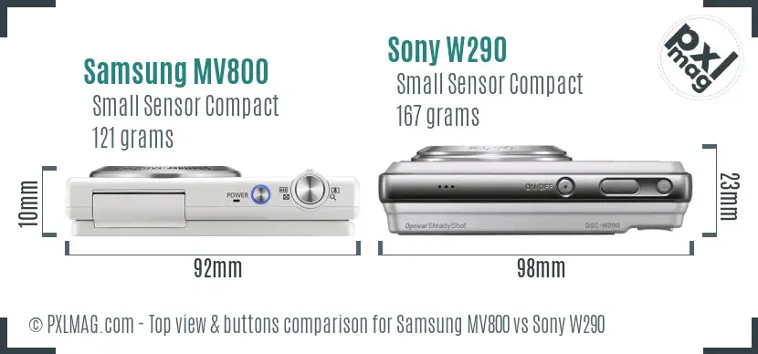 Samsung MV800 vs Sony W290 top view buttons comparison