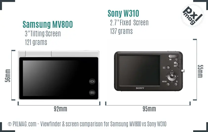 Samsung MV800 vs Sony W310 Screen and Viewfinder comparison