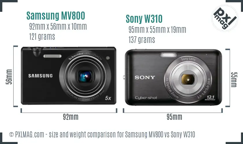 Samsung MV800 vs Sony W310 size comparison