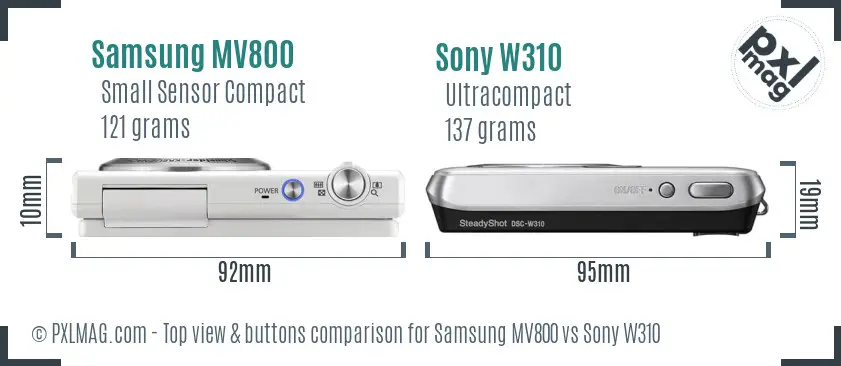 Samsung MV800 vs Sony W310 top view buttons comparison