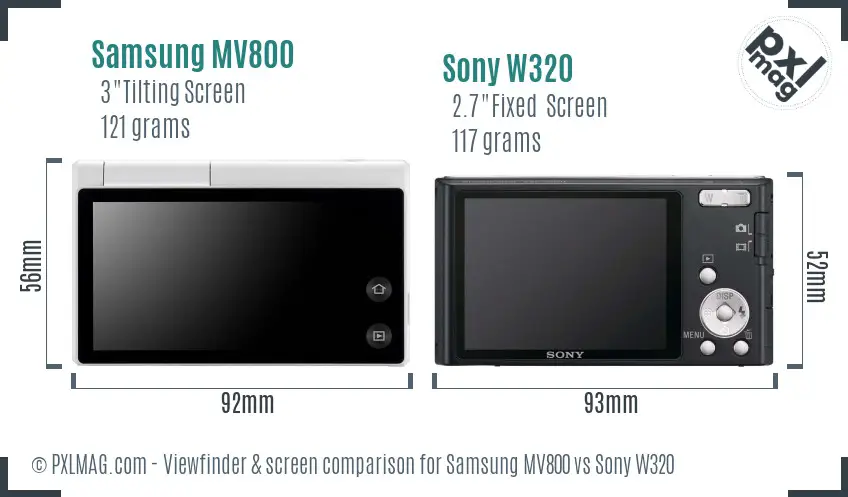 Samsung MV800 vs Sony W320 Screen and Viewfinder comparison