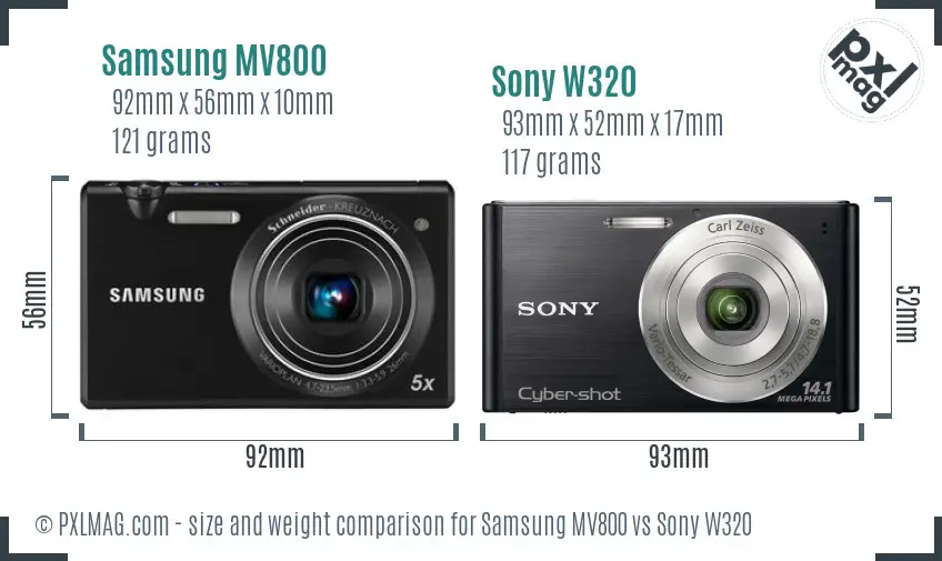 Samsung MV800 vs Sony W320 size comparison
