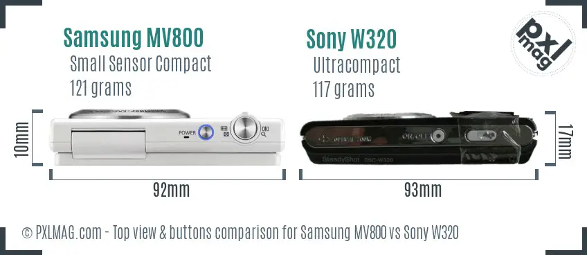 Samsung MV800 vs Sony W320 top view buttons comparison