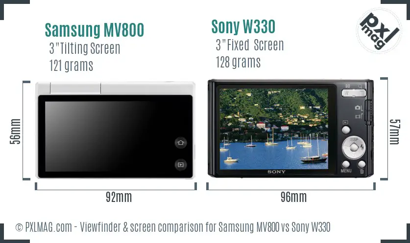 Samsung MV800 vs Sony W330 Screen and Viewfinder comparison