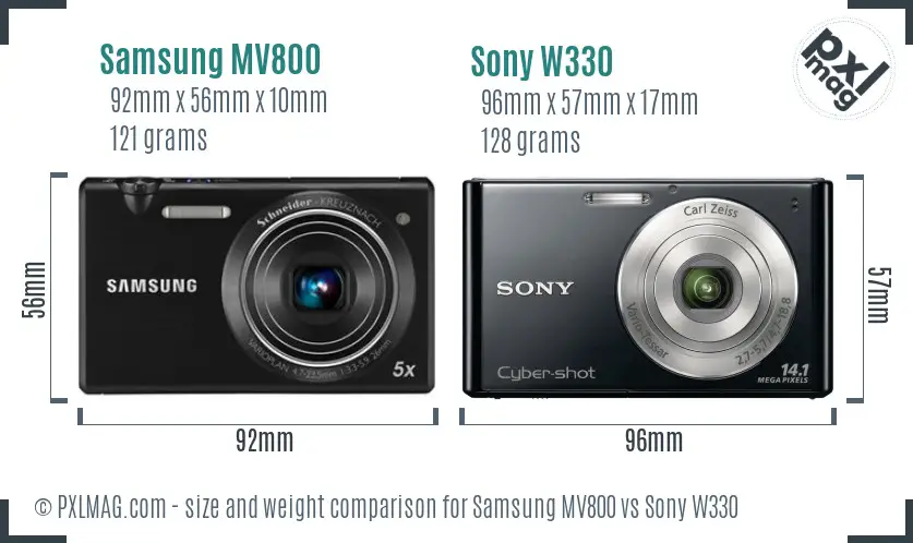 Samsung MV800 vs Sony W330 size comparison