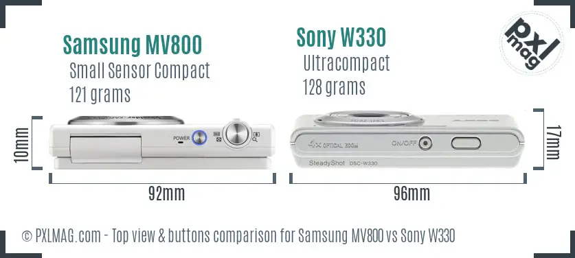 Samsung MV800 vs Sony W330 top view buttons comparison