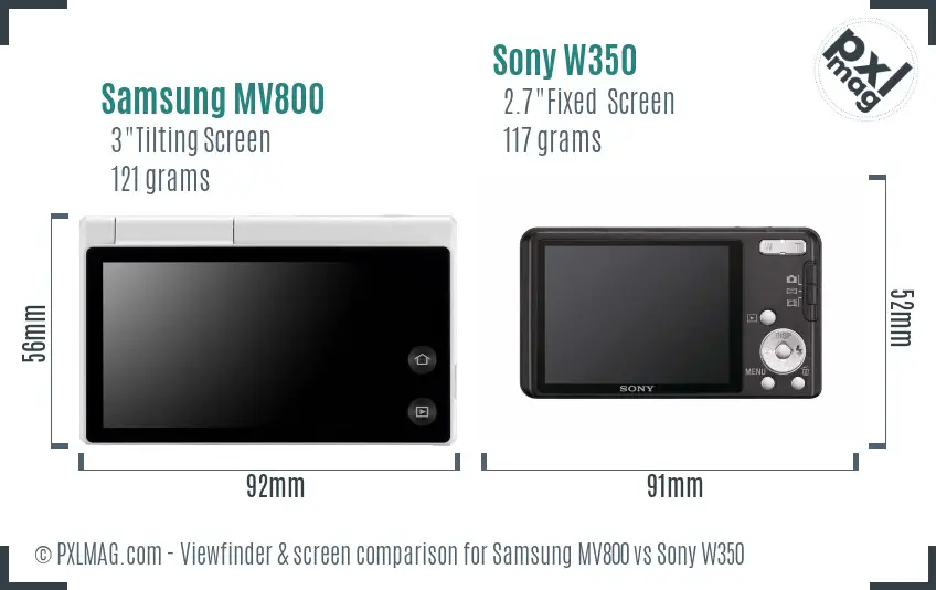 Samsung MV800 vs Sony W350 Screen and Viewfinder comparison