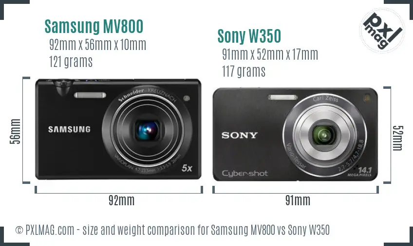 Samsung MV800 vs Sony W350 size comparison