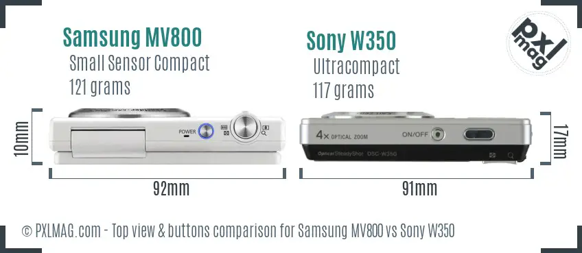 Samsung MV800 vs Sony W350 top view buttons comparison