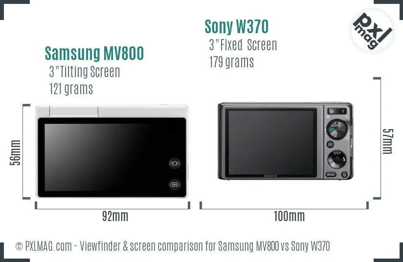 Samsung MV800 vs Sony W370 Screen and Viewfinder comparison