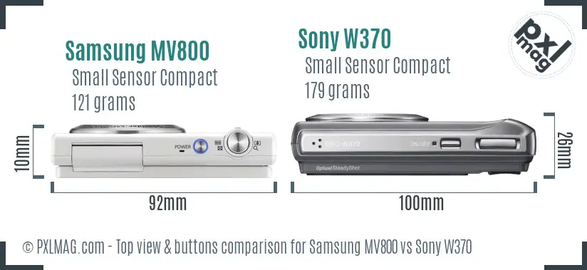 Samsung MV800 vs Sony W370 top view buttons comparison
