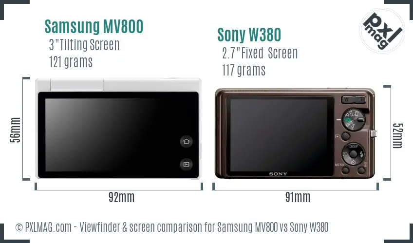 Samsung MV800 vs Sony W380 Screen and Viewfinder comparison