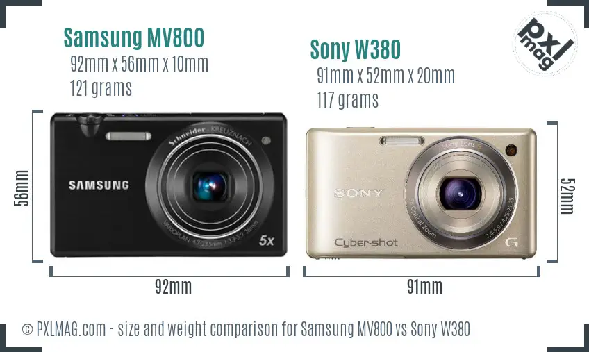 Samsung MV800 vs Sony W380 size comparison