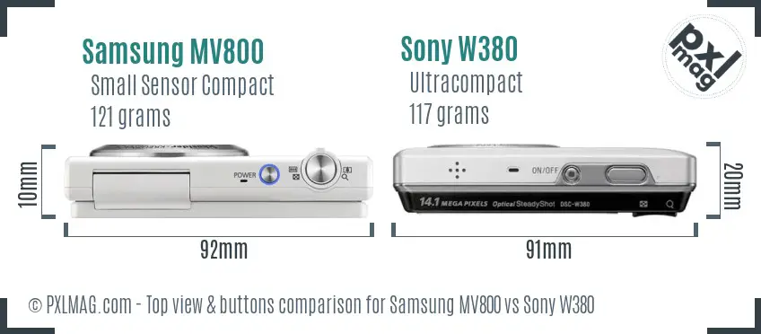 Samsung MV800 vs Sony W380 top view buttons comparison