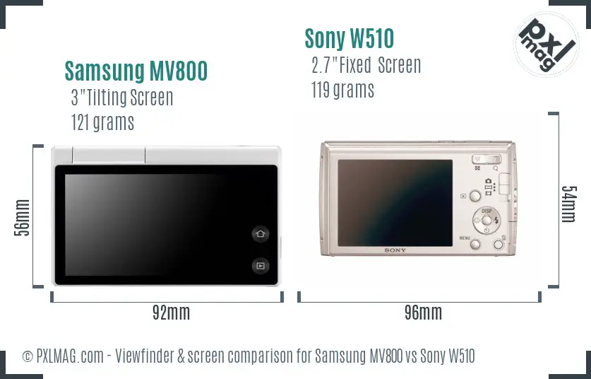 Samsung MV800 vs Sony W510 Screen and Viewfinder comparison