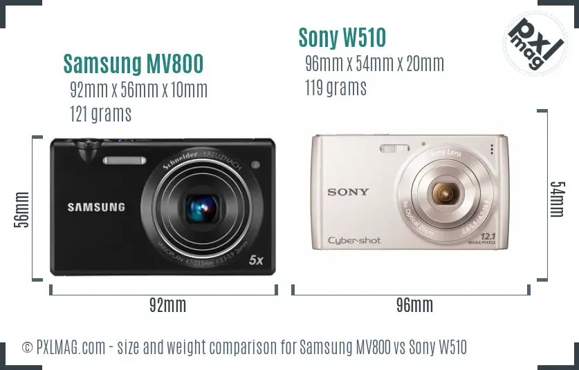 Samsung MV800 vs Sony W510 size comparison