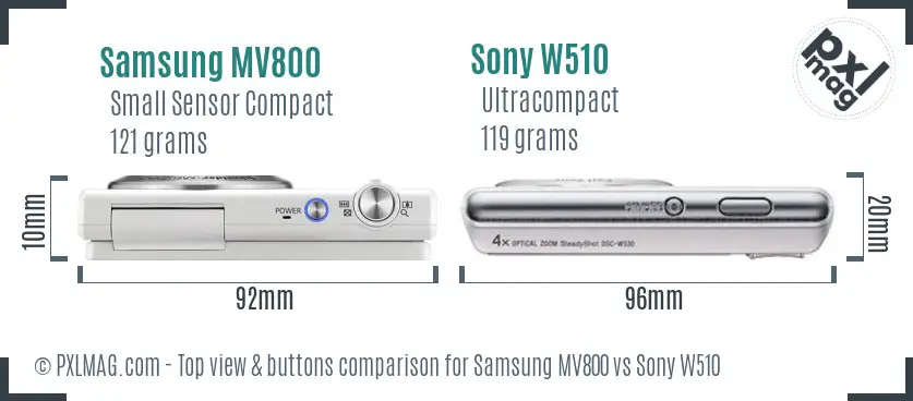 Samsung MV800 vs Sony W510 top view buttons comparison