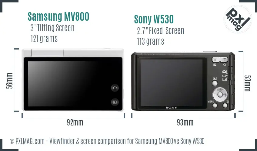 Samsung MV800 vs Sony W530 Screen and Viewfinder comparison