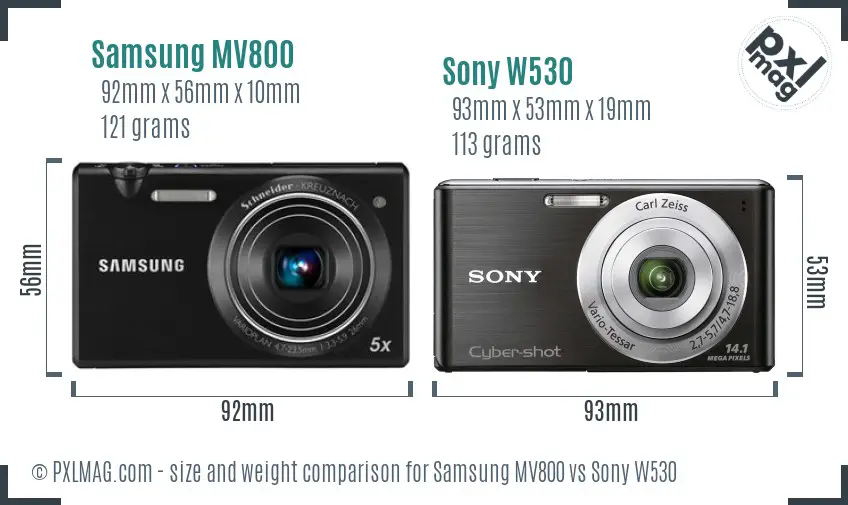 Samsung MV800 vs Sony W530 size comparison