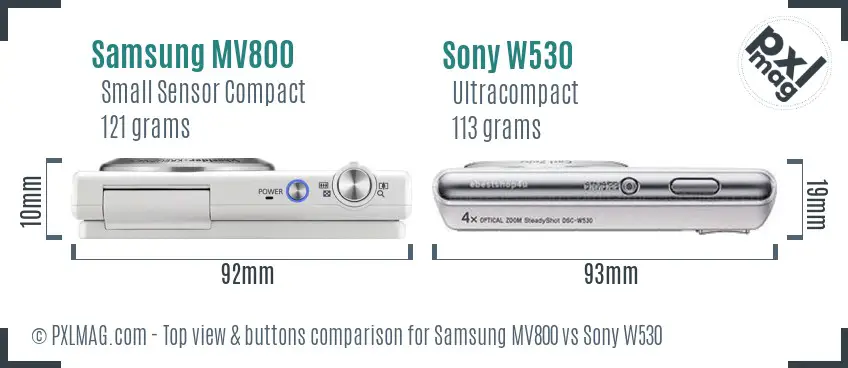 Samsung MV800 vs Sony W530 top view buttons comparison