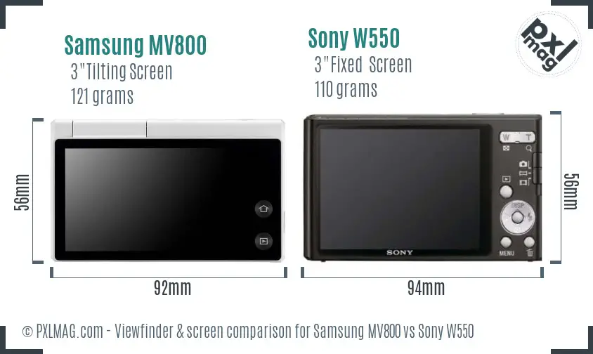 Samsung MV800 vs Sony W550 Screen and Viewfinder comparison