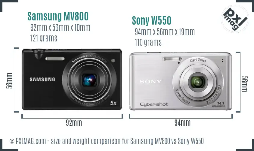 Samsung MV800 vs Sony W550 size comparison
