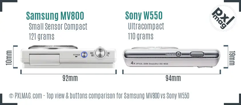 Samsung MV800 vs Sony W550 top view buttons comparison