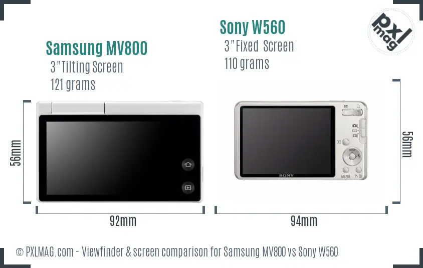 Samsung MV800 vs Sony W560 Screen and Viewfinder comparison