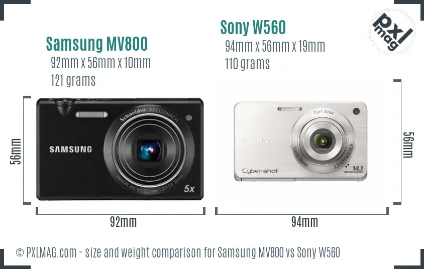 Samsung MV800 vs Sony W560 size comparison
