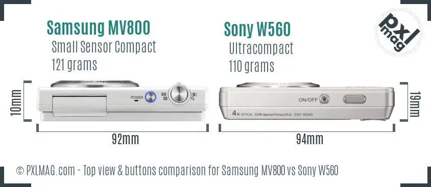 Samsung MV800 vs Sony W560 top view buttons comparison