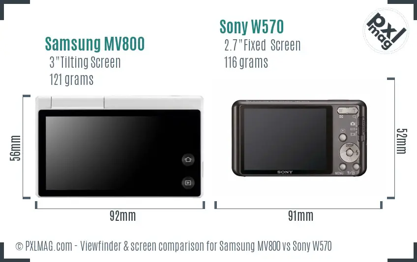 Samsung MV800 vs Sony W570 Screen and Viewfinder comparison