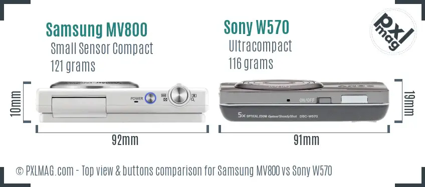Samsung MV800 vs Sony W570 top view buttons comparison