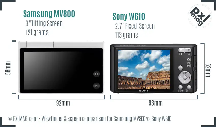 Samsung MV800 vs Sony W610 Screen and Viewfinder comparison