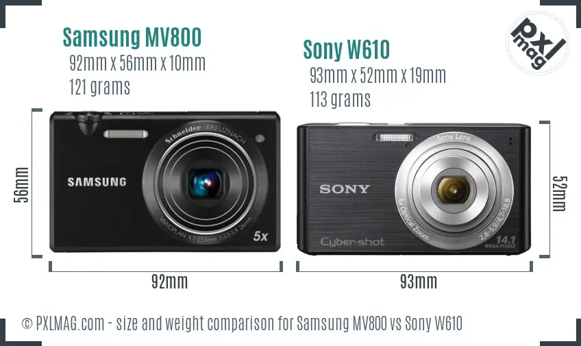 Samsung MV800 vs Sony W610 size comparison