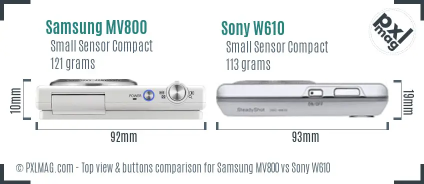 Samsung MV800 vs Sony W610 top view buttons comparison