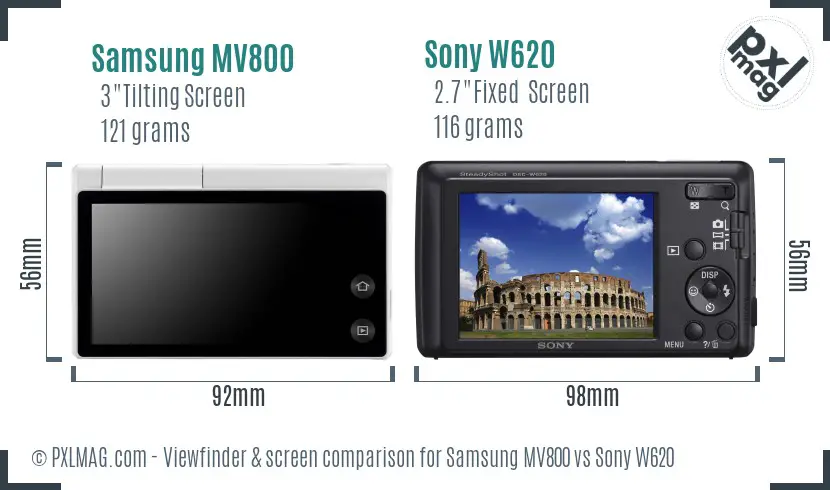 Samsung MV800 vs Sony W620 Screen and Viewfinder comparison