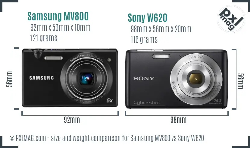 Samsung MV800 vs Sony W620 size comparison