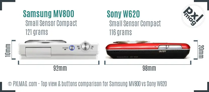 Samsung MV800 vs Sony W620 top view buttons comparison
