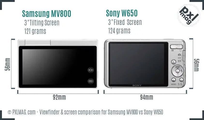 Samsung MV800 vs Sony W650 Screen and Viewfinder comparison