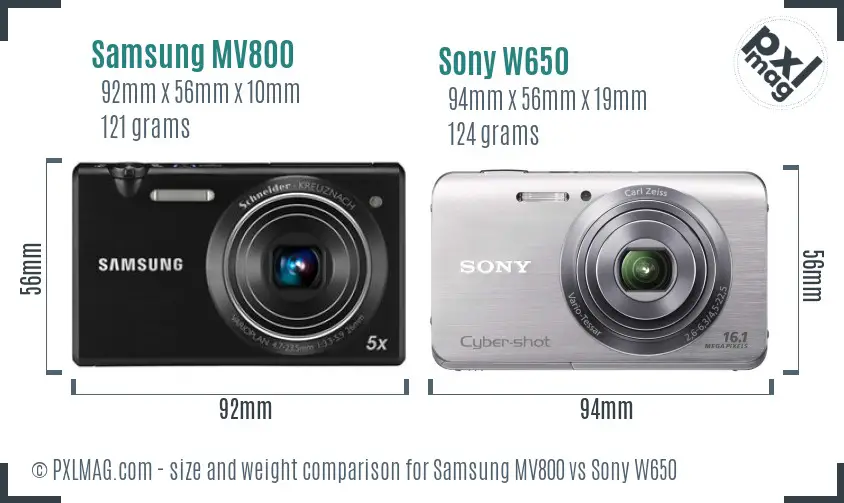 Samsung MV800 vs Sony W650 size comparison