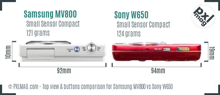 Samsung MV800 vs Sony W650 top view buttons comparison