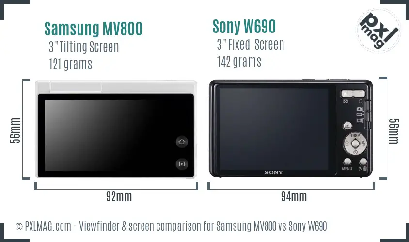 Samsung MV800 vs Sony W690 Screen and Viewfinder comparison