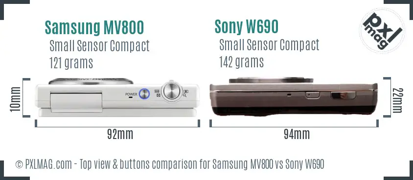 Samsung MV800 vs Sony W690 top view buttons comparison